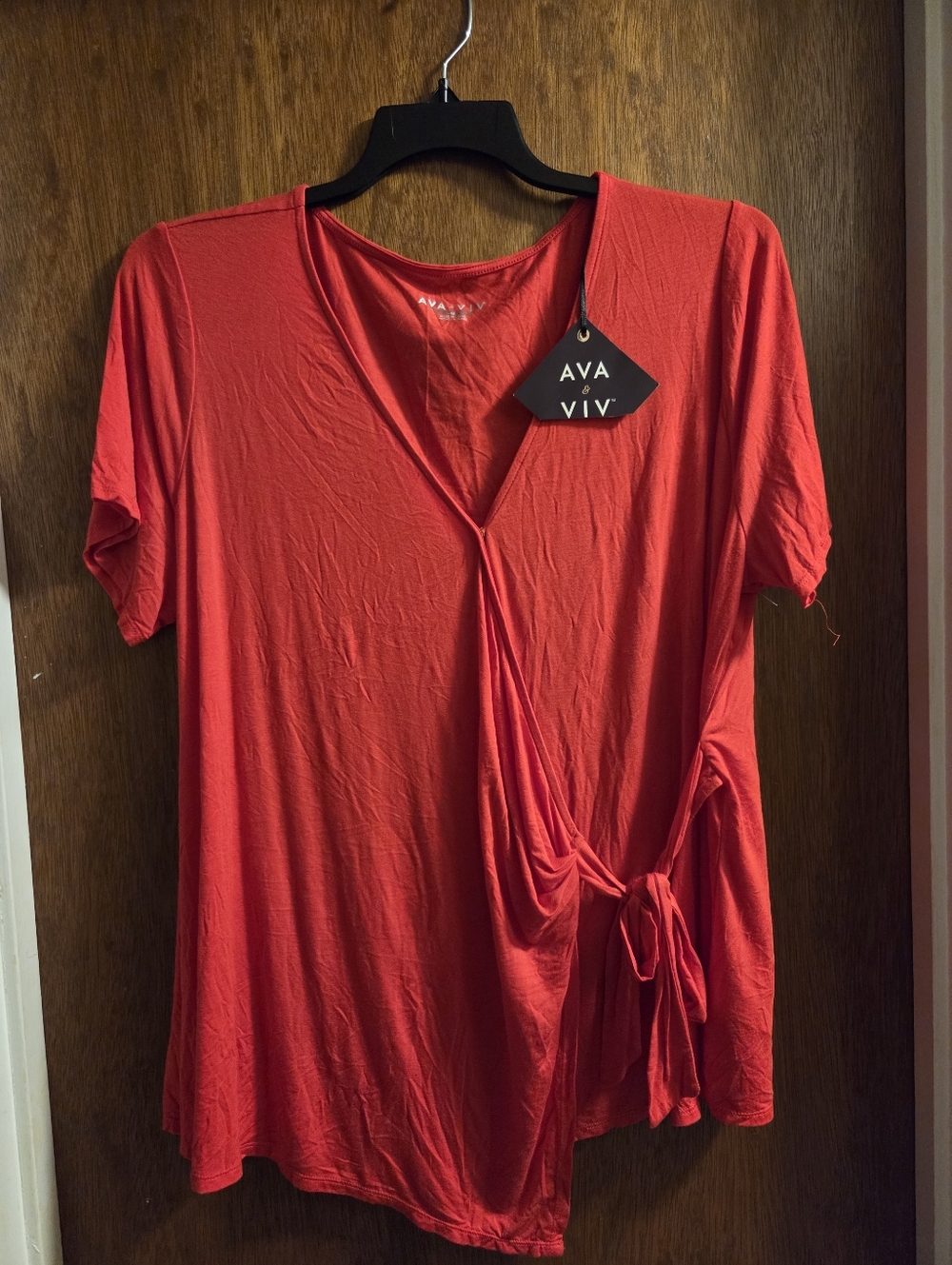 NWT Ava & Viv Red Wrap-Front Short Sleeve Tunic with Side Tie Size 2x